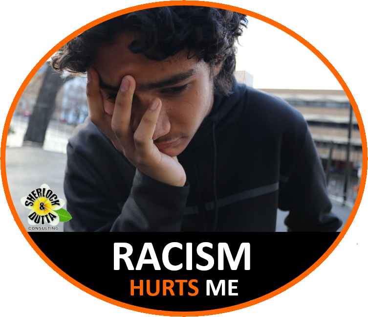 Meme - Racism Hurts Me - Seamus - Round - with Logo
